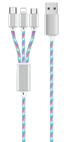 3in1 LED Ladekabel (1m) Lightning Micro USB USB-C Blau